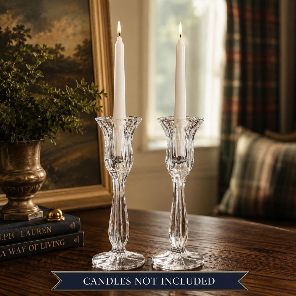 Vintage Crystal Tulip Candlesticks Unmarked Lead Crystal Candle Holders 8 Inch